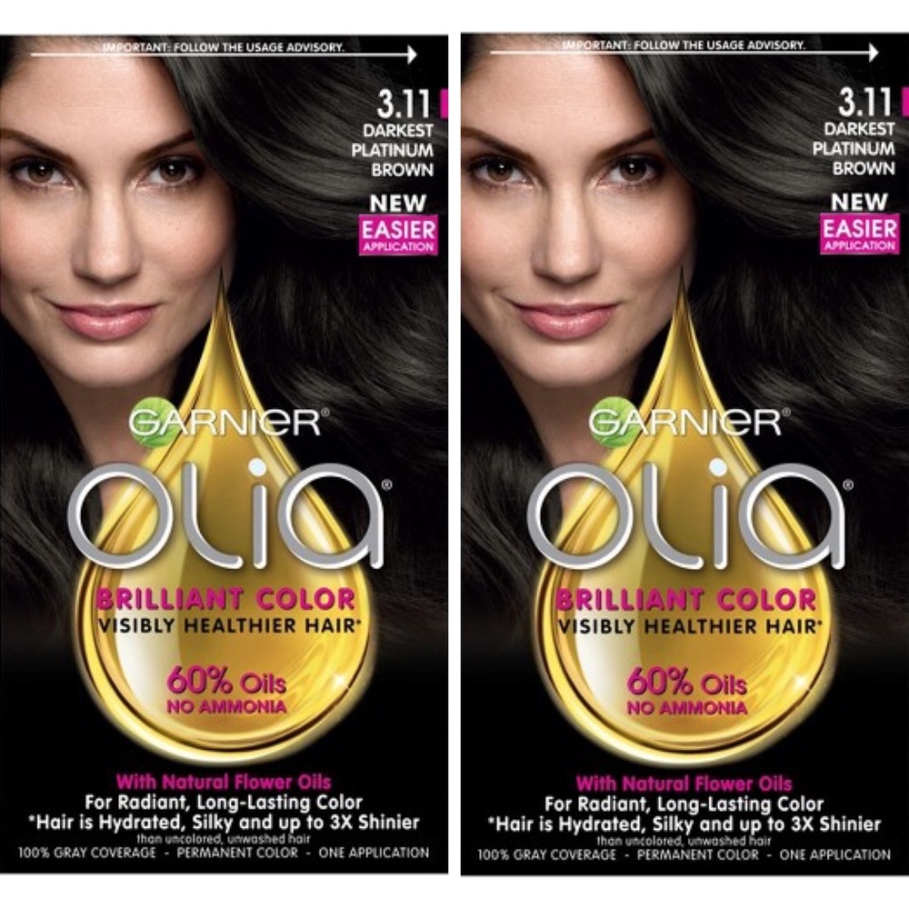 GARNIER💥OLIA AMMONIA FREE HAIR DYE 3.11 DARKEST PLATINUM BROWN - 2 BOXES💥